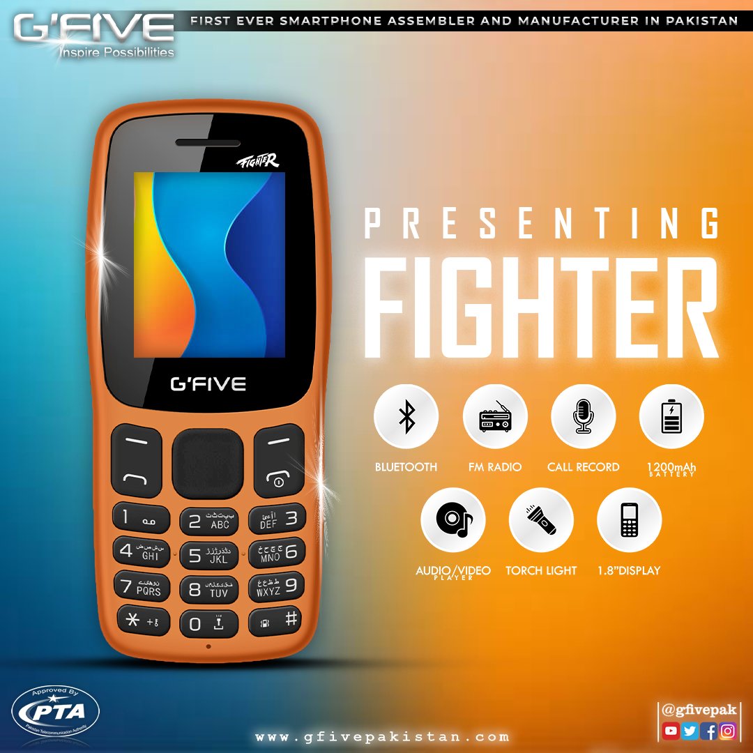 gfivepak's tweet photo. Gfive's Feature Phone | PRESENTING | FIGHTER
1.8inch Display Screen | 1200mAh | Bluetooth | Torch | Audio & Video.
#Gfivepakistan #GfivePak #Gfivefeaturephone #Fighter #MobilePhone #GFiveFighter #1200mAhBattery https://t.co/4K2oxf6s1b