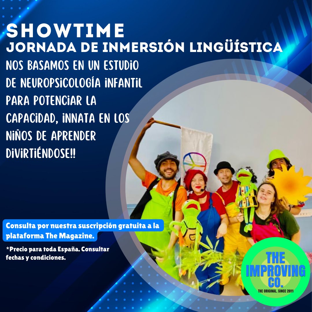 TheImprovingCo's tweet photo. Showtime 《Jornada de inmersión lingüística en inglés》Nos basamos en un estudio de neuropsicología infantil para potenciar la capacidad, innata en los niños de aprender divirtiéndose!! 🎭🏆👏🏼🎊
https://t.co/Pipi0t7a6e 🔗
#theimproving #showtime #inglés #recursoseducativos https://t.co/uxGpGyyCqu