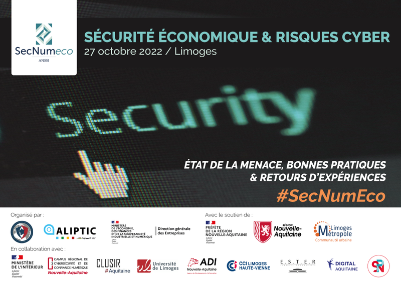 #EVENEMENT | @aliptic_, la @DGEntreprises et l’@ANSSI_FR organisent le 27 octobre le séminaire SecNumEco à Limoges. 👉 sisse.entreprises.gouv.fr/fr/evenements/… #Cybersécurité