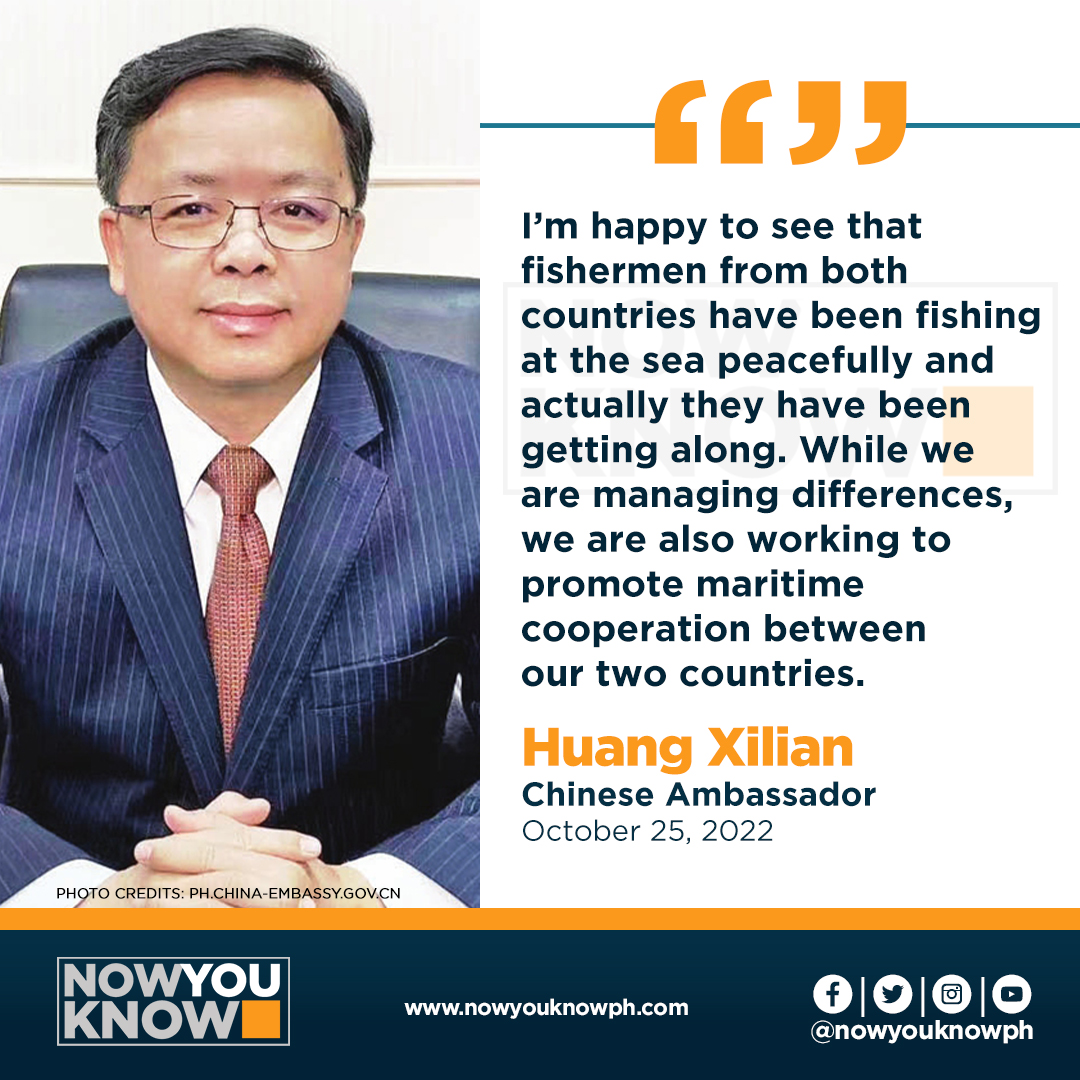 Chinese Ambassador Huang Xilian said Tuesday that he is “happy” that both Filipino and Chinese fishers “have been getting along” and are fishing “peacefully” in disputed areas. READ: bit.ly/3TwzOwl 📰Inquirer.net