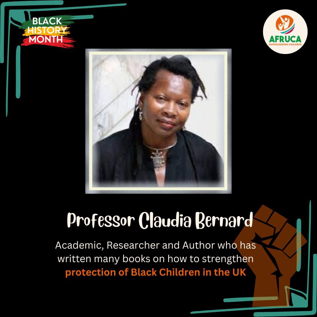 Today for @afruca Black History Month, we will showcase Professor Claudia Bernard @DrCBernard , Academic, Researcher, co-Author of the acclaimed “Strengthening Protection of Black Children in the UK”. #BHM #BlackHistoryMonth #charity #SocialWork #BlackHistory #BlackExcellence