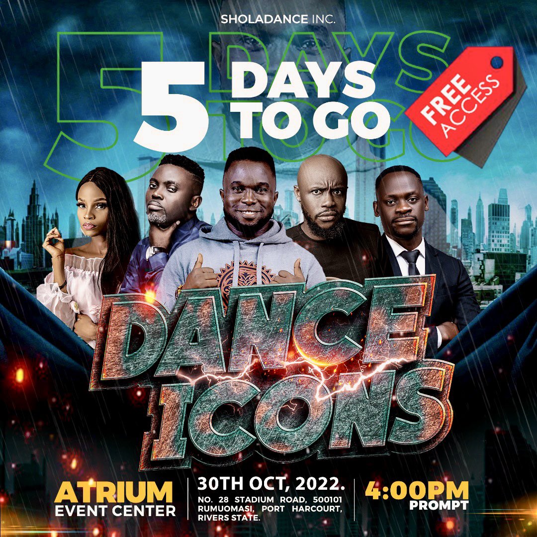 danceicons_ng's tweet photo. IT’S A COUNTDOWN!!!
5 DAYS to DANCE ICONS 2022!!!

For seat reservations click the link below
https://t.co/NcHIkuATQf

#Danceicons
#portharcourtdance
#TheIconsAreComing https://t.co/DJcef3I6uG