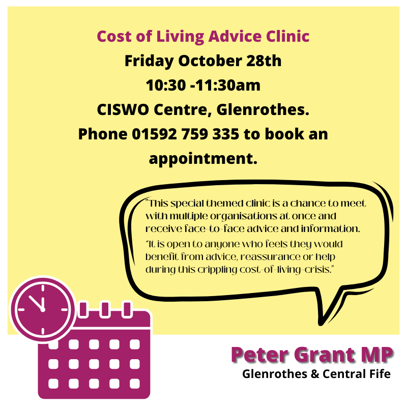 One of our Housing Advisors will be attending the Cost of Living Advice Clinic this Friday 28th October at the CISWO Centre in Glenrothes.
Come along if you would like for advice and information during this cost of living crisis.
#housingadvice #HousingRights #costofliving