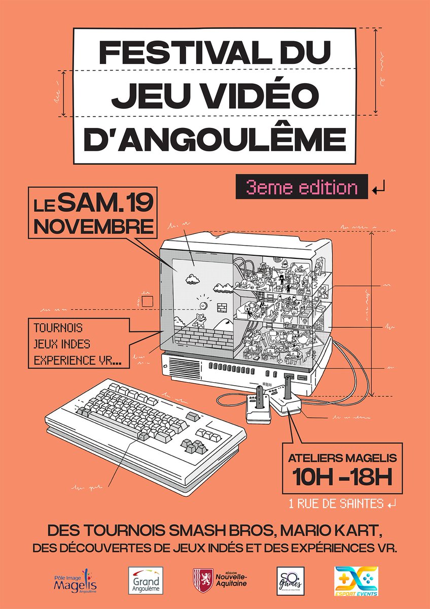 FestJeuxAng's tweet photo. ✨Le FJVA est de retour ✨
Venez présenter vos jeux indies à Angoulême devant un public qualifié et à prix indie dans la bonne humeur. 
Samedi 19 Novembre
Ateliers Magelis
Inscription pour exposant·es : https://t.co/XRYPfw2LRH
#indiedev #gamedev
💖Merci pour un max de RT 💖 https://t.co/jkXRNdgaPE