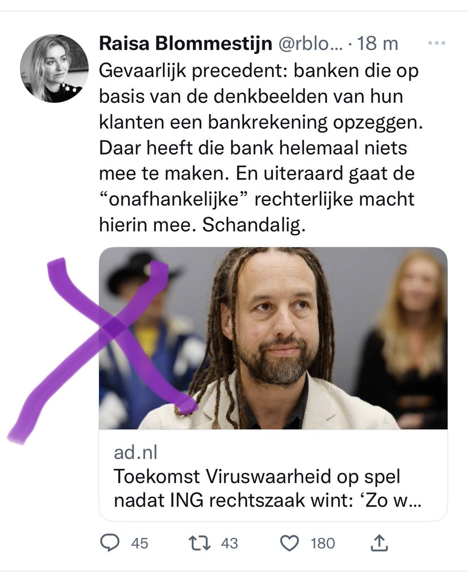 Gevaarlijk precedent: als een gepromoveerde rechtsfilosoof kennelijk niet de moeite heeft willen nemen een vonnis te lezen (OF ze de tekst niet begrijpt, wat natuurlijk ook kan) en maar wat roept om de rechtspraak in diskrediet te brengen. #Raisa #Viruswaarheid