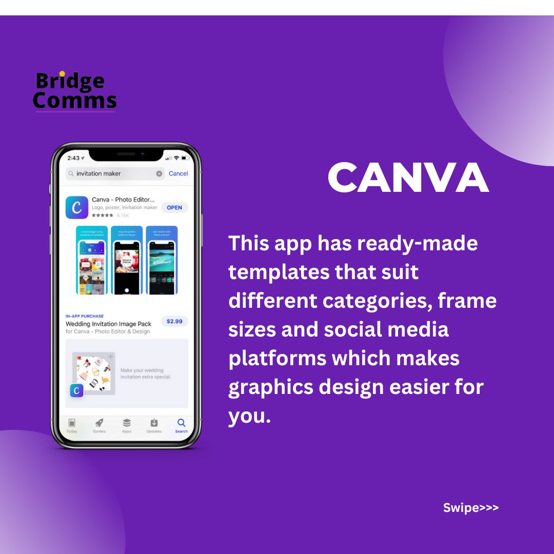 thebridgecomms's tweet photo. Easy to use design apps for content creation.

Swipe>>>>>

#socialmediamanager #socialmediastrategy
#socialmediastrategist #socialmediaagency
#socialmediamarketing #socialmediainfluencer
#socialmediatips #socialmediamarketer
#socialmediaadvertising #socialmediamentor https://t.co/vlJxSCGdRW