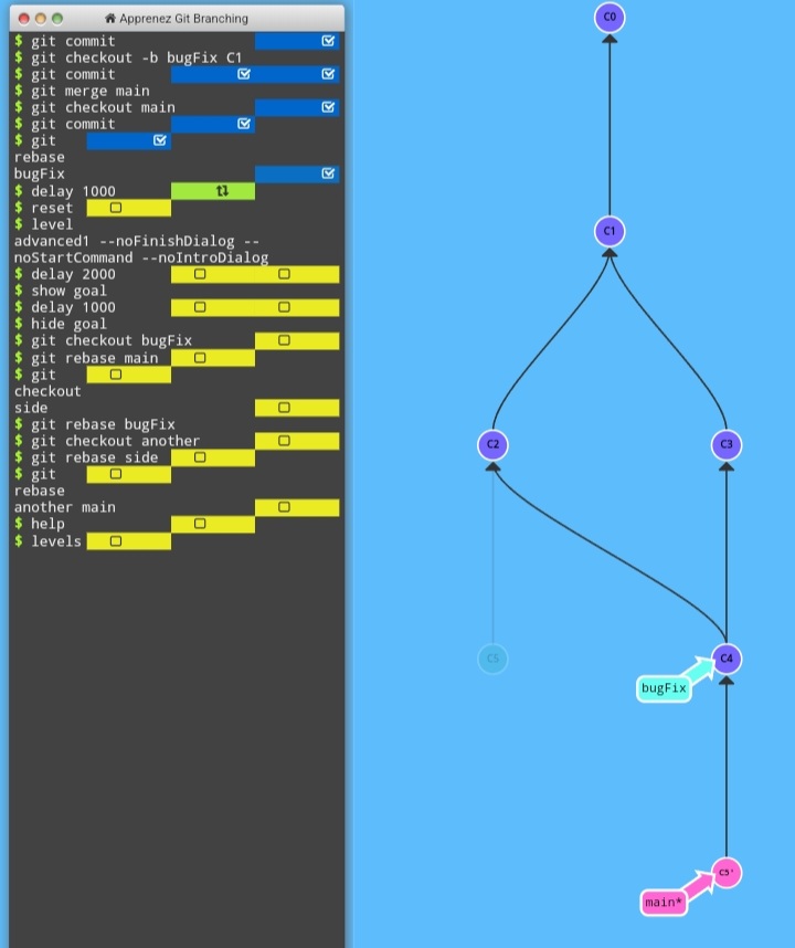 Connaître Git en entreprise est quasiment indispensable pour collaborer en équipe !

J'ai trouvé ce site learngitbranching.js.org qui permet d'aider à comprendre le concept des branches sous Git !

Très complet à faire même si on connaît déjà bien Git ! 👀