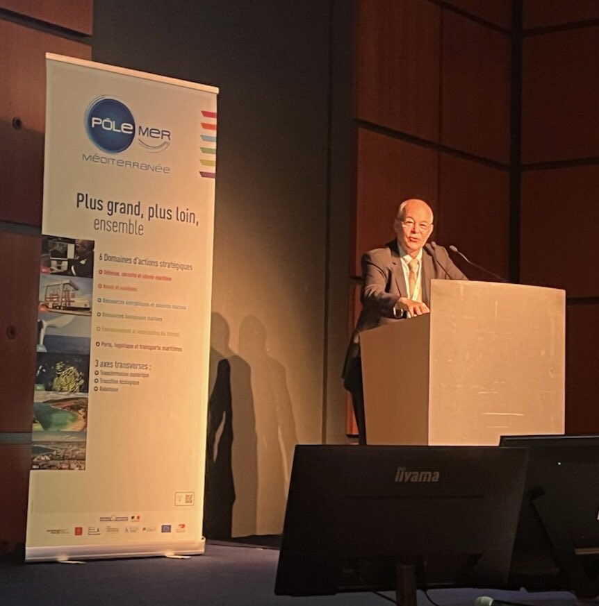 FHoullier's tweet photo. Quelles perspectives pour l’océan et les mers en 2040 ? 1er thème des #BlueMedDays organisés par ⁦@PoleMerMed⁩ à Toulon auxquelles je suis heureux de participer https://t.co/7P1f2khlZW