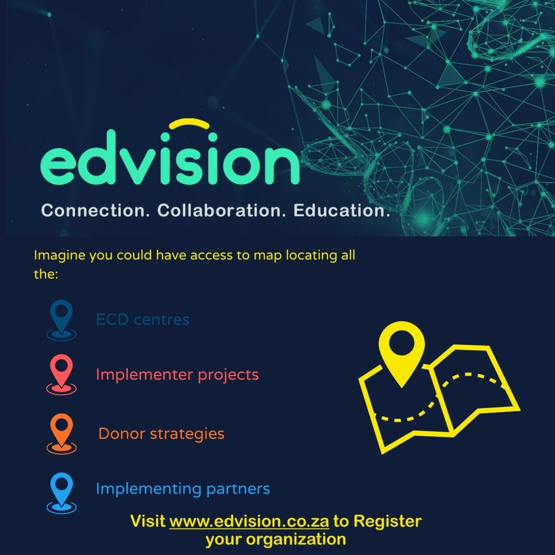 Edvision_ZA's tweet photo. Edvision is an online web portal that connects stakeholders in the Early Childhood development sector with the aim of ensuring an equitable spread of services across South Africa.

Register your organization today at: https://t.co/ct7a63gJEb https://t.co/gu3hw1pIqH