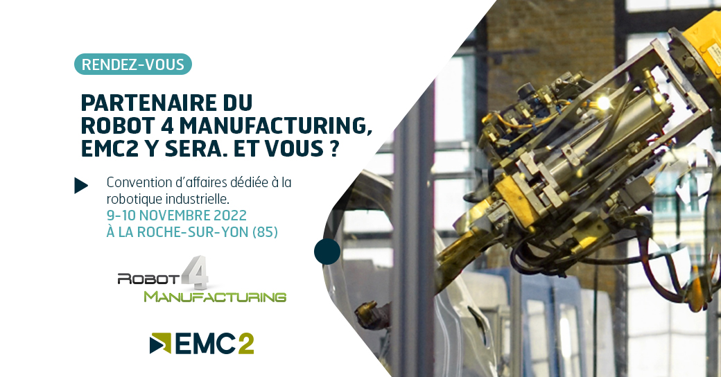📍 🤖  [RENDEZ-VOUS] à #Robot4Manufacturing la #convention d’affaires dédiée à la #robotique industrielle, les 9 et 10 novembre 2022 à La Roche-sur-Yon en Vendée (85). Partenaire de l'événement, EMC2 y sera. Et vous ?
➡ Infos robot4manufacturing.com/index.php/fr/
#R4M22 #salon #rdv
<a href="/ROBOT4M/">Robot4Manufacturing</a>