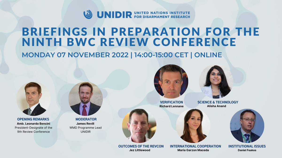 🚨 EVENT ALERT 🚨 #BWC Virtual event presenting the key insights and ideas of the latest UNIDIR reports on #1972BWC issues for State Parties to consider ahead of the Review Conference. 🗓 07 November | 14:00 CET More info & sign up! ➡️ unidir.org/Prep9thBWC
