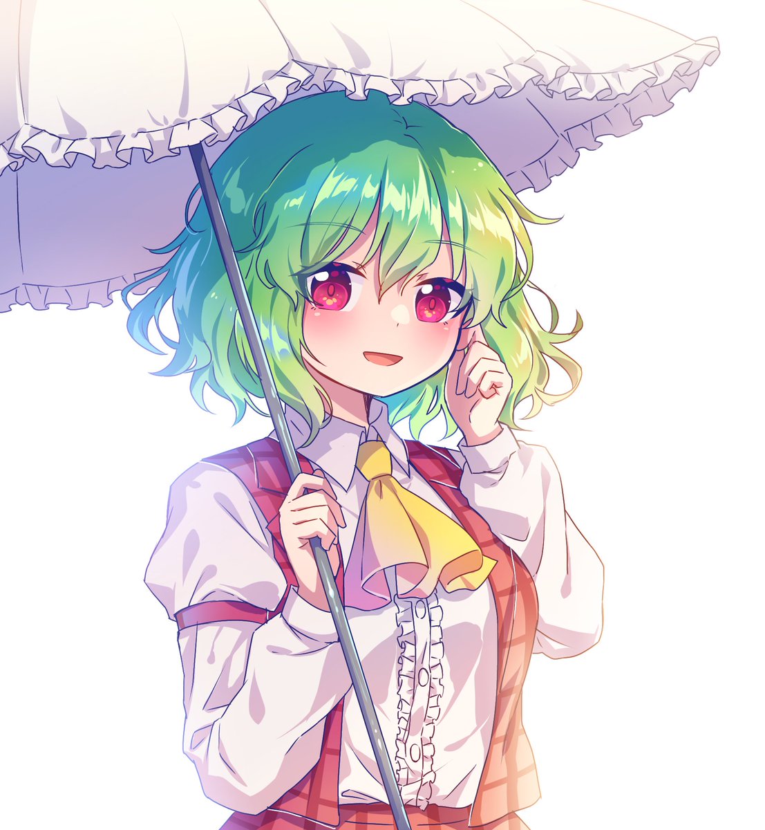 kazami yuuka 1girl solo umbrella green hair vest plaid skirt  illustration images