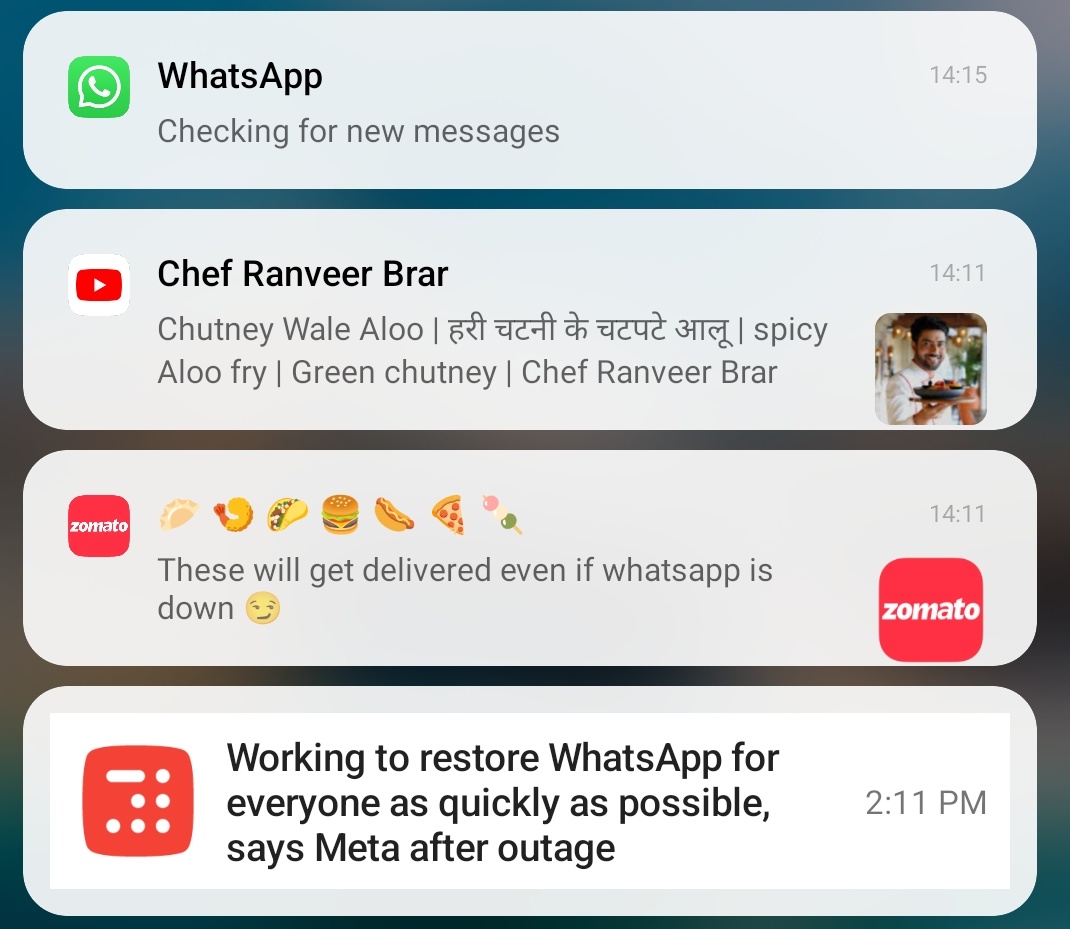 #Zomato If #WhatsApp is down please Chutney Wale Aloo to any of your customers from #ChefRanveerBrar