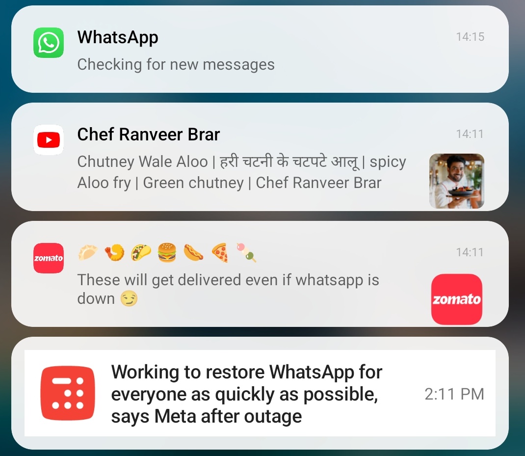 saurabhbhola80's tweet image. #Zomato  If #WhatsApp is down please Chutney Wale Aloo to any of your customers from #ChefRanveerBrar