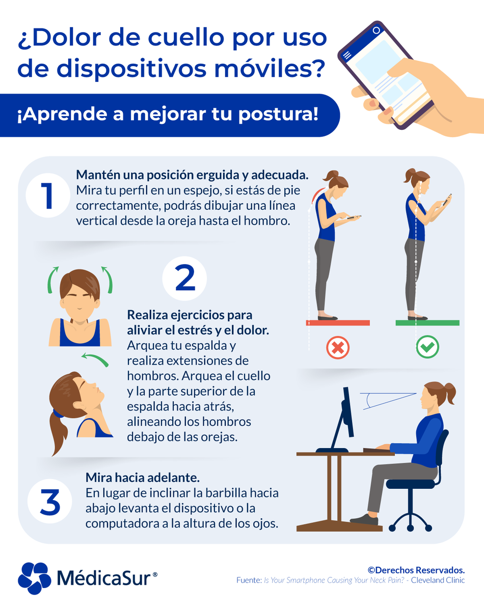 medicasur's tweet photo. ¿Alguna vez has tenido text neck o #dolor de #cuello por uso de dispositivos móviles? Hoy en día pasamos mucho tiempo frente a estas #pantallas y su uso repetitivo puede provocar #DolorMuscular. ¡Conoce cómo evitarlo!
#PosturaCorporal #DolorDeCuello #TextNeck #Espalda https://t.co/it0G8zYCHD