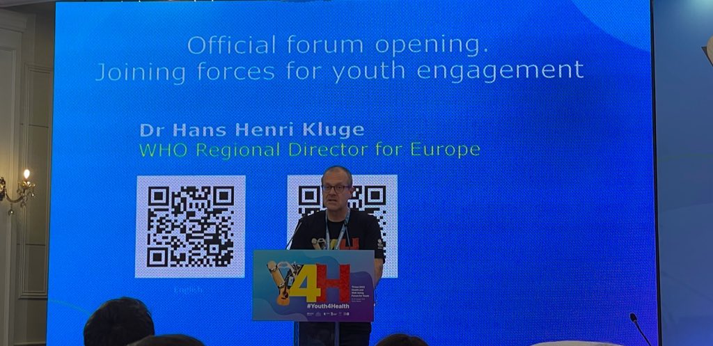 In a speech straight from the heart, @WHO_Europe Regional Director, Dr @hans_kluge, calls for a 3-F policy making: free, frank & friendly while quoting Dua Lipa, at the #Tirana Health & Well-being Forum for Youth. #Youth4Health #youthengagement