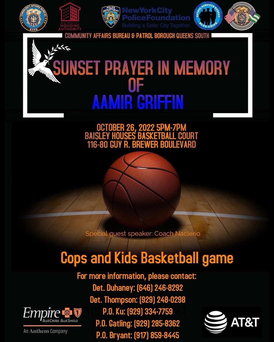 Join us tomorrow for our Sunset Prayer in Memory of Aamir Griffin from 5-7PM! 116-80 Guy R Brewer Boulevard #buildingasafercitytogether