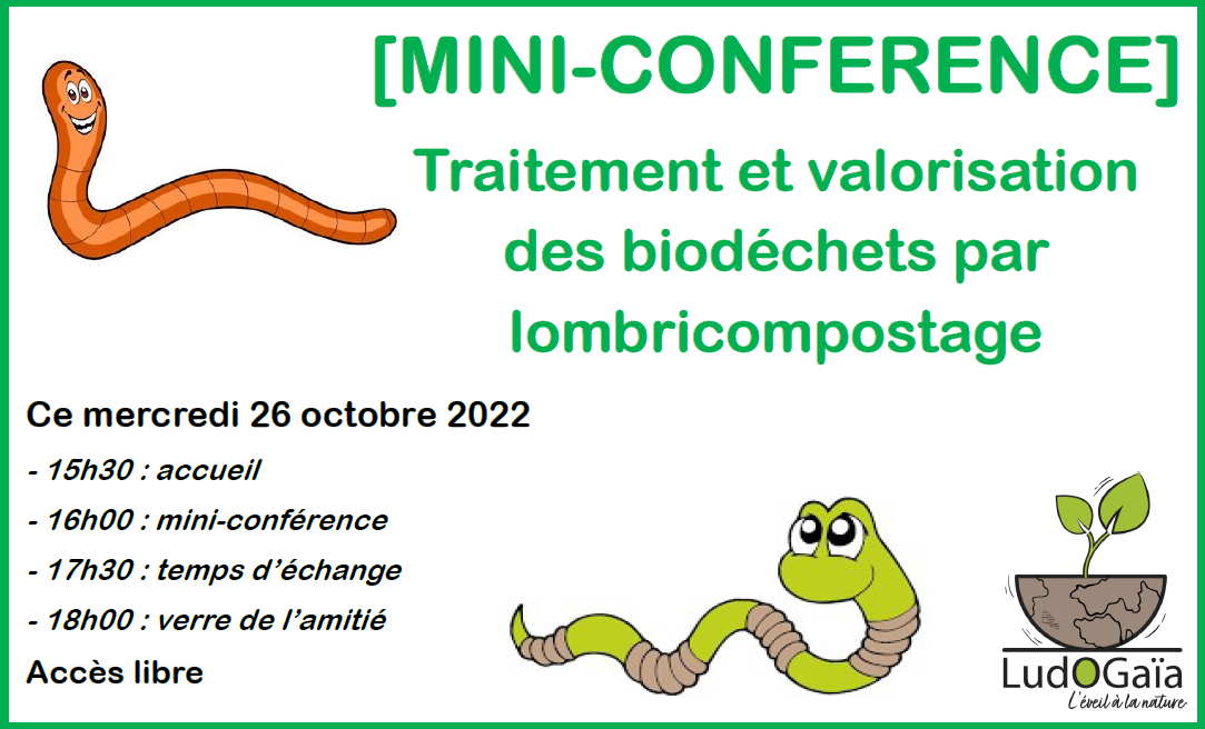 [MINI-CONFERENCE]: demain, mercredi 26 octobre, Florence Bessaye, Cyril Borron et Frédéric Rozis viendront nous parler lombriculture/lombricompostage !
ludogaia.fr
#sortie #famille #nature #AuvergneRhôneAlpes #Isère #Lyon #BalconsduDauphiné