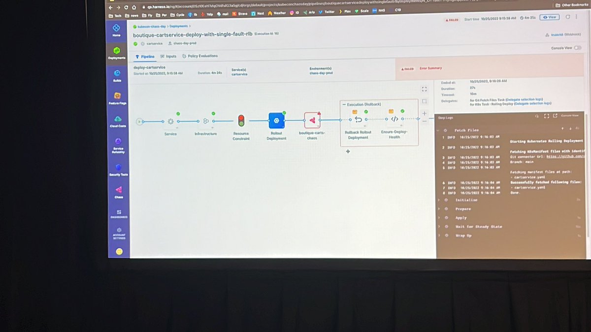 Uma_Mukkara's tweet photo. Alex doing the live demo of Chaos in pipelines - at the click of a button https://t.co/EMO8qdgor8