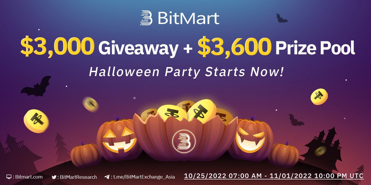 🍬 $3,000 #Giveaway+ $3,600 Prize Pool 🍬
🎃 #Halloween Party Starts Now 🎃

👻Follow us <a href="/BitMartExchange/">BitMart</a>, RT &amp; Tag 3 frds
👻Join in our Telegram: t.me/BitMartExchange
👻Fill in the form: forms.gle/49Qw4GPMSZ35UF…