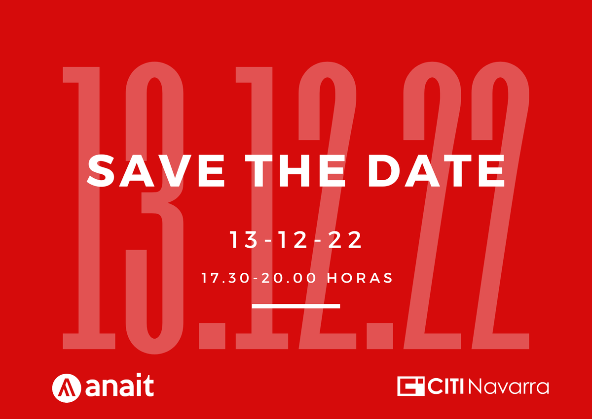 ANAIT_Navarra's tweet photo. 📅Martes, 13 de diciembre las 17.30 horas.
Reserva esta fecha en tu agenda. Estamos preparando una jornada de gran interés  para nuestras empresas con un invitado muy especial. ¡Te lo contamos todo en los próximos días! https://t.co/RO0at9TkCL