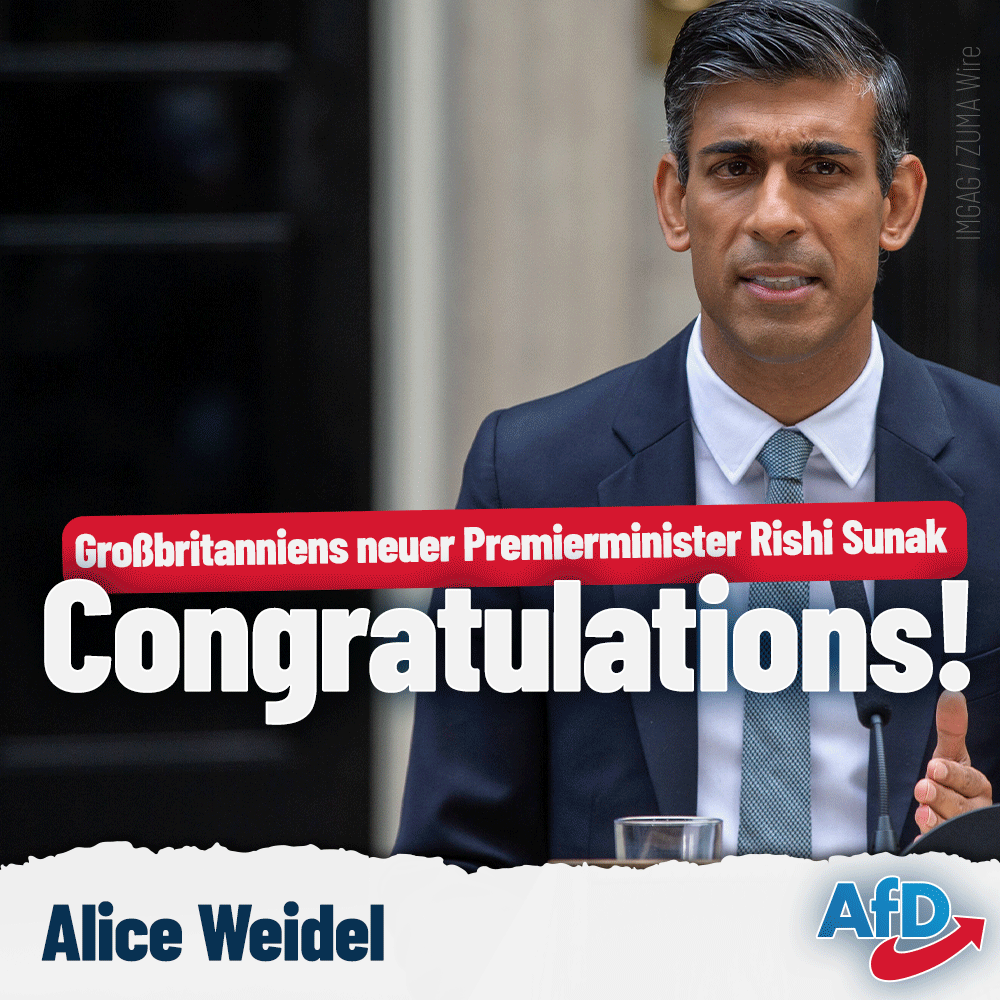 Alice Weidel On Twitter Congratulations To RishiSunak On Becoming Britian s Next Prime 