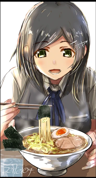 黒潮「ウチはこうやって海苔で麺巻いて食べるで～」#艦これ版深夜の真剣お絵描き60分一本勝負 #艦これ版真剣お絵描き60分一本勝負_20221025 #黒潮進水日 