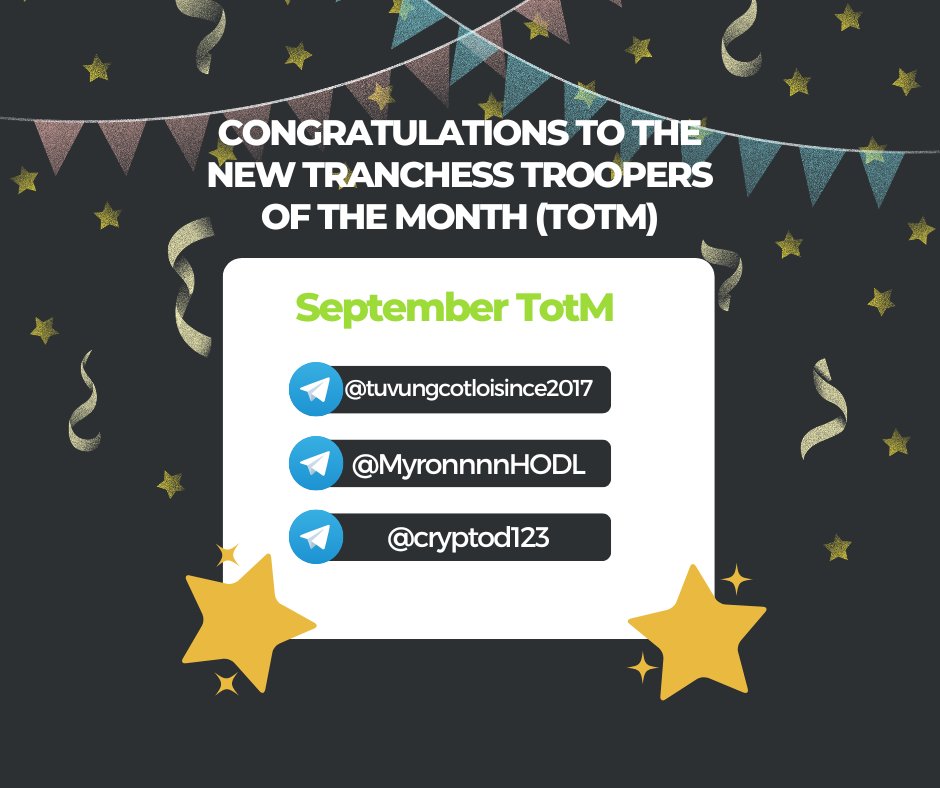 We want to announce the 👑Tranchess Troopers of the Month (TotM)👑for September! Our troopers continue to prosper as 3 new TotM are recognized due to their continued support and constructive feedback. Our October TotM will be chosen soon so stay tuned! Sept TotM, check your DM!