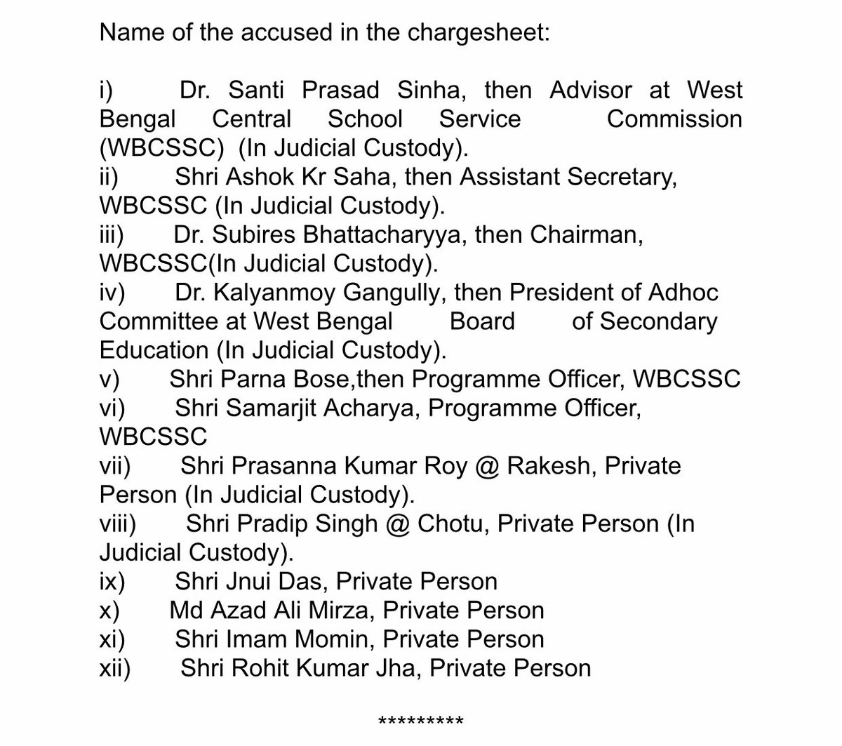 journo_jitendra's tweet photo. #CBI FILES A CHARGESHEET AGAINST 12 ACCUSED INCLUDING THEN ADVISOR OF #WBCSSC; THEN CHAIRMAN, WBCSSC; THEN PRESIDENT OF ADHOC COMMITTEE AT #WESTBENGAL BOARD OF SECONDARY EDUCATION, PRIVATE PERSONS ETC. IN AN ON-GOING INVESTIGATION OF A CASE) https://t.co/JtIL7v8LdZ