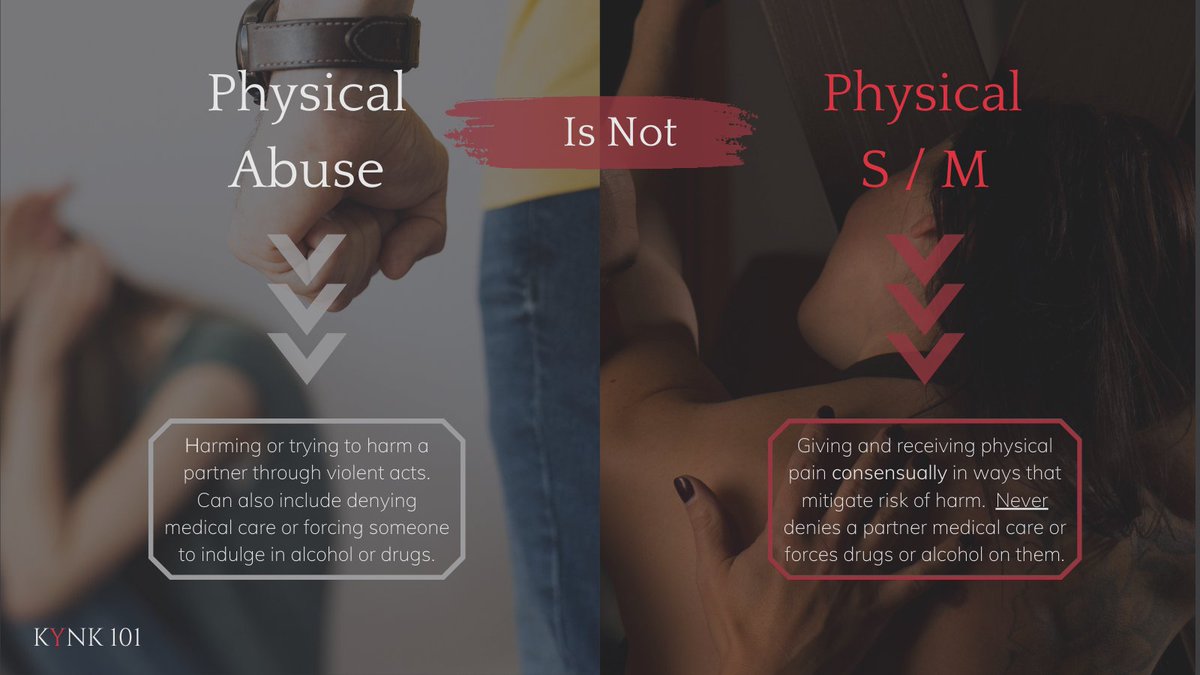 Physical S&M vs. Physical Abuse -one of the most common misconceptions about BDSM is that it's the same as abuse. But, BDSM is not the same as abuse. In this article we share the important differences. Link below to read. kynk101.com/kink-bdsm-fact… #bdsmِ #safety #consent