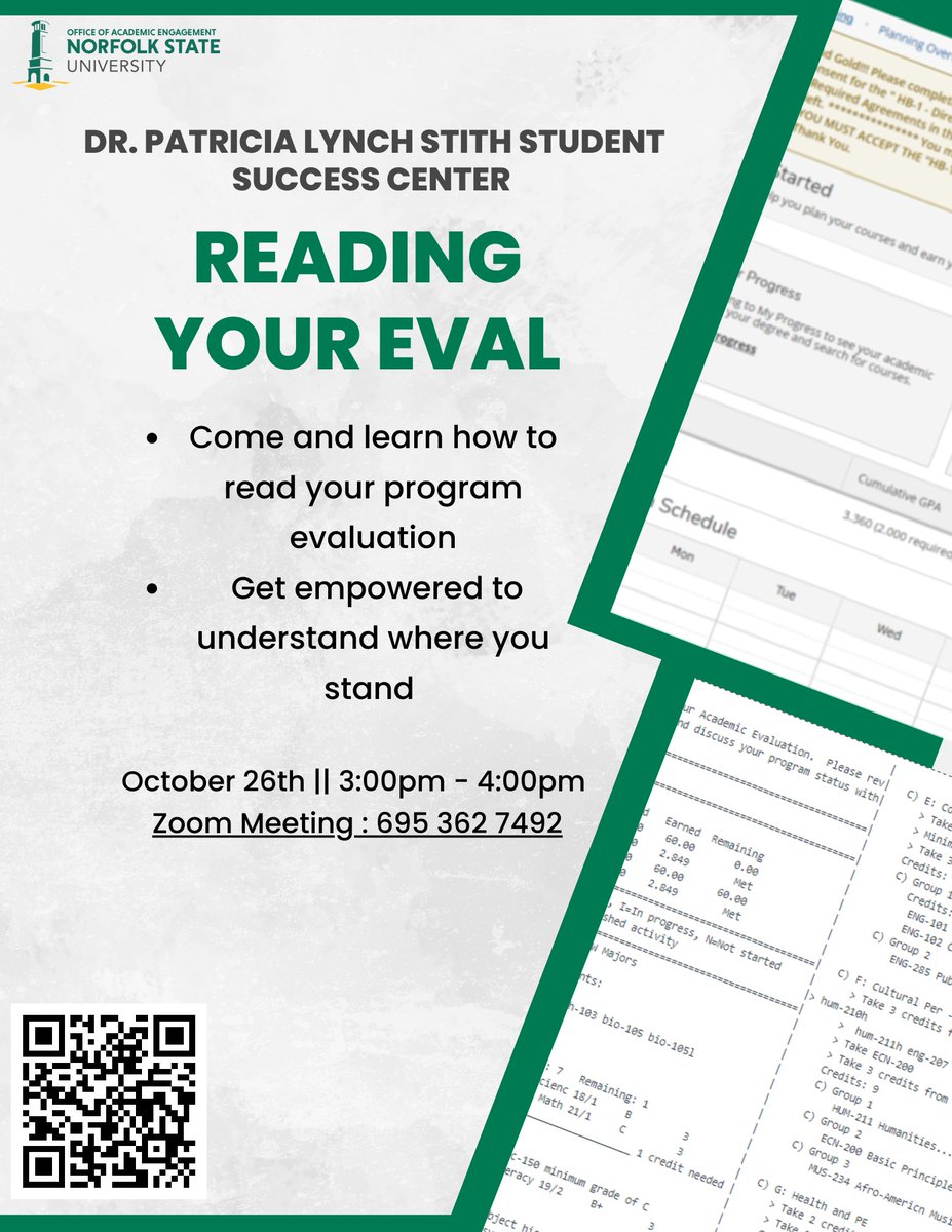 NSUSuccessCtr's tweet photo. Join us tomorrow to learn how to Read Your Program Evaluation! 

The zoom link is on the flyer! https://t.co/rpdMgC6S66