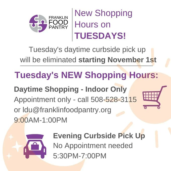 Franklin Food Pantry changing daytime curbside pickup to indoor shopping by appointment