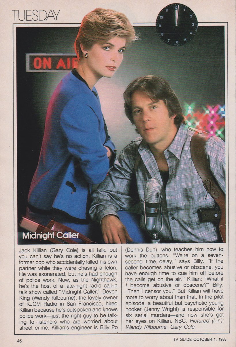MIDNIGHT CALLER. 1988. 

#MidnightCaller #GaryCole #WendyKilbourne #DennisDun #JennyWright #TVGuide