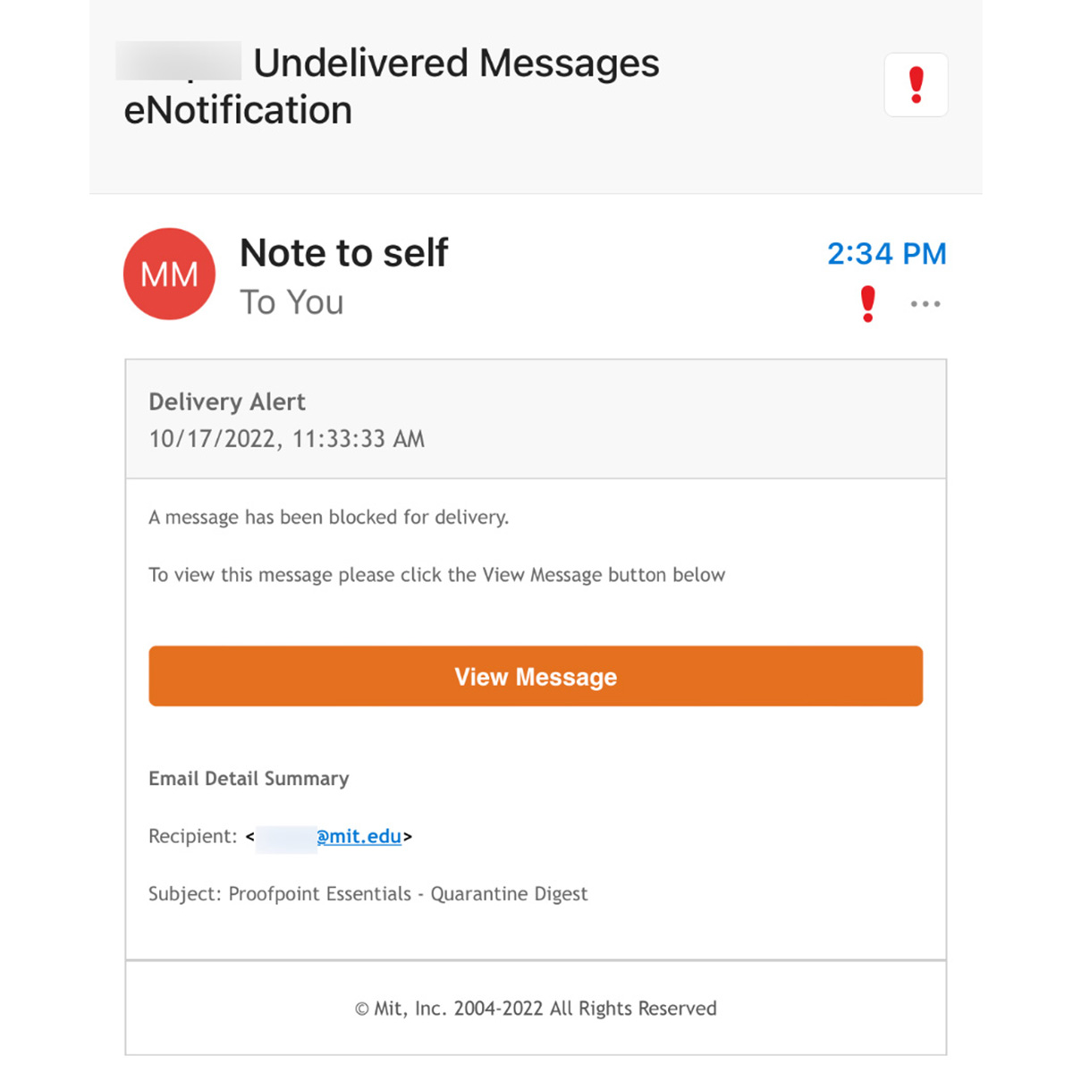 If you work or study here at MIT, you are, unfortunately, a popular target for email scams, such as phishing, like this recent example. IS&T has important info and advice for how MIT community members can identify and avoid phishing emails at ist.mit.edu/phishing. 🎣