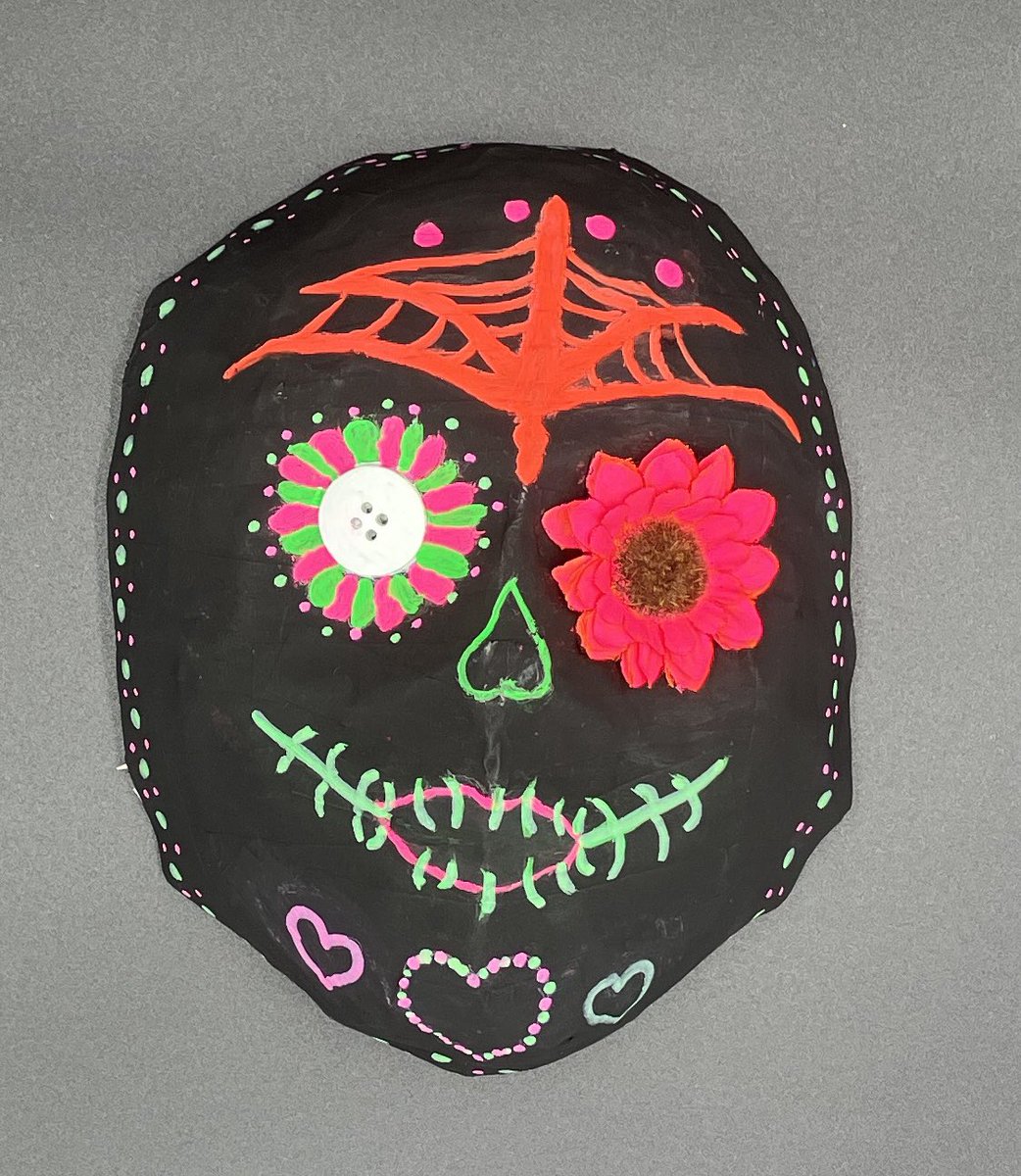 DatArtClassTho's tweet photo. Day of the Dead Display @LandrumMS @springbranch_va @sbisdarts #diadelosmuertos #papermachemask #calaveras #middleschoolart https://t.co/N3Ywp5ZQym