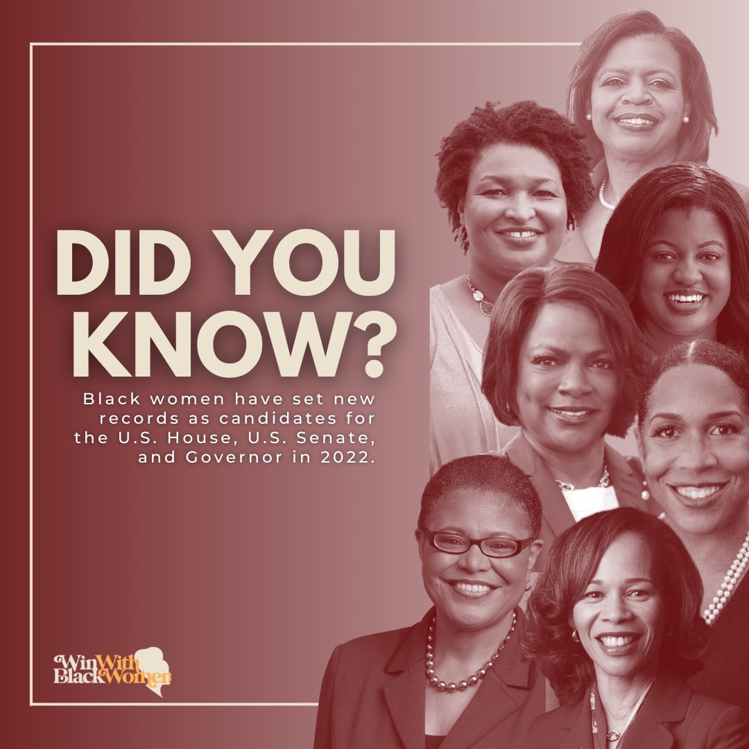 WinWithBLKWomen's tweet image. At least 134 Black women are major-party candidates for the U.S. House, at least 22 Black women are major-party candidates for the U.S. Senate, and at least 12 Black women are major-party candidates for Governor. These are all new records. #WinWithBlackWomen