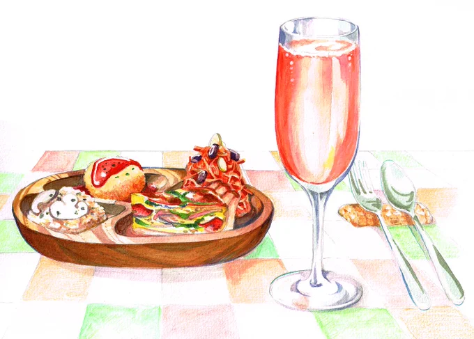 #昼酒だけど晩酌こっちもついでに公開…「いざ、昼酒」表紙イラスト全体です金丸マキさんの作品に登場するテーブルを描きました 