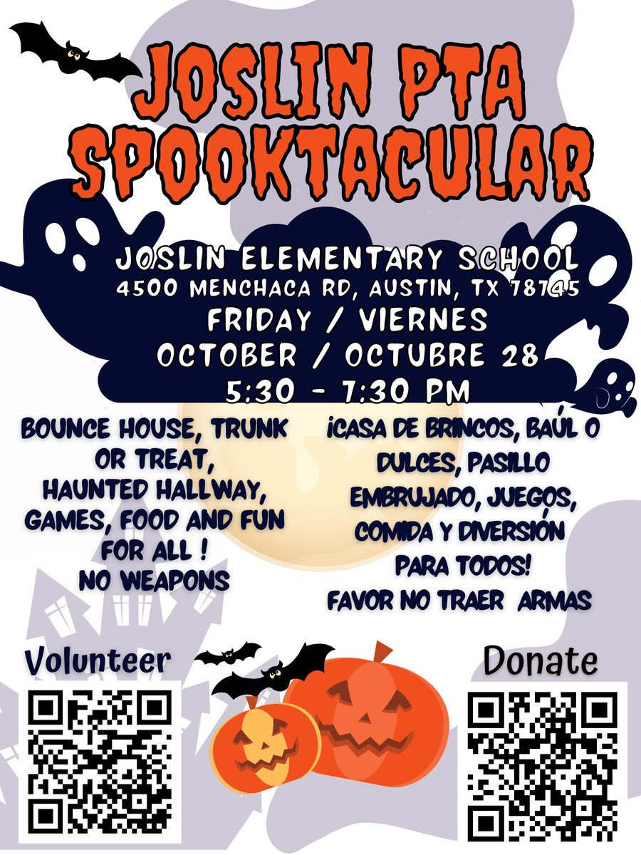 Joslin Elementary (@joslin_es) on Twitter photo Come join Austin's only trilingual public school for our biggest event: SPOOKTACULAR! Trunk or treat and fun family activities for all! See you this Friday @ 5:30-7:30 p.#austinisd #TrilingualSchool #joslinelementary #trilingualkids #trunkortreat #trunkortreat🎃 #trunkortreat2022 Come join Austin's only trilingual public school for our biggest event: SPOOKTACULAR! Trunk or treat and fun family activities for all! See you this Friday @ 5:30-7:30 p.#austinisd #TrilingualSchool #joslinelementary #trilingualkids #trunkortreat #trunkortreat🎃 #trunkortreat2022