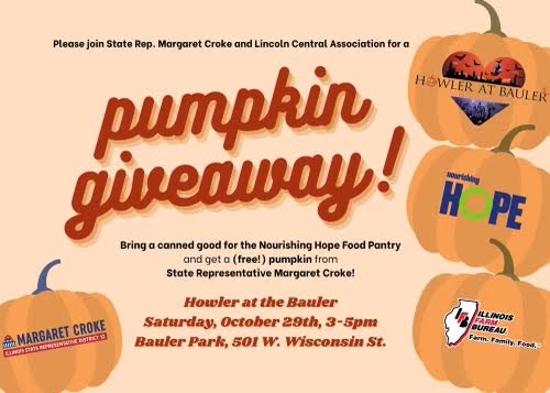 heartlca's tweet photo. FREE Pumpkins! That's right! 
We are so excited to partner with State Representative Margaret Croke and Nourishing Hope at our Howler at Bauler event his year! Bring a canned food item and get a FREE pumpkin! Learn more about the event here: https://t.co/Xgnp1rwC0E https://t.co/6OoWMTtt0n