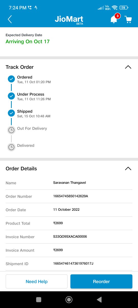 tsaravanan's tweet photo. @JioMart @JioMart_Support 
Any idea when my order gets delivered? It is already 8 days delay. I am tired of calling customer support and fed-up with the response. I want the order to be delivered immediately or refund. https://t.co/S0Aq6SvEgr