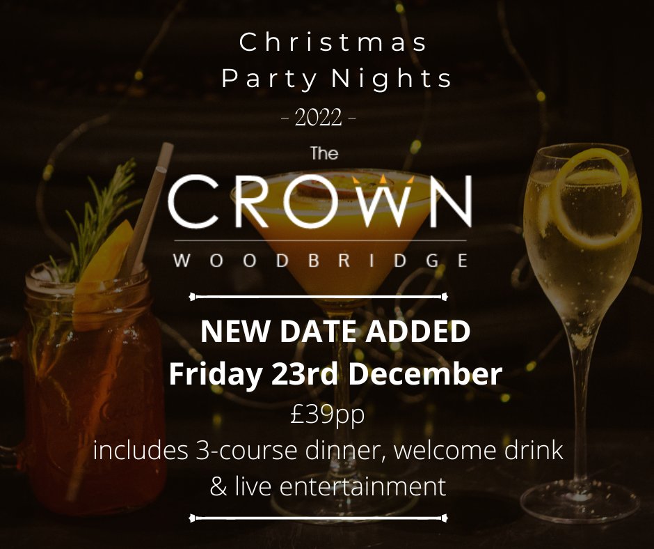 NEW DATE NOW AVAILABLE 🎄
Due to popularity, we have added one final Christmas Party Night on Friday 23rd December! 
£39pp, includes 3-course festive dinner, welcome drink and live entertainment.

Get in touch to book your table today, once they're gone, they're gone!