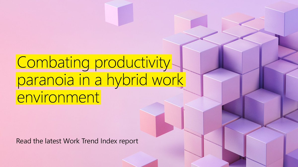Microsoft365's tweet image. To avoid productivity paranoia, leaders need to create clarity.

Learn more about how to do that in our latest Work Trend Index Report: msft.it/6016dZkg2 #Microsoft365 #WorkLab