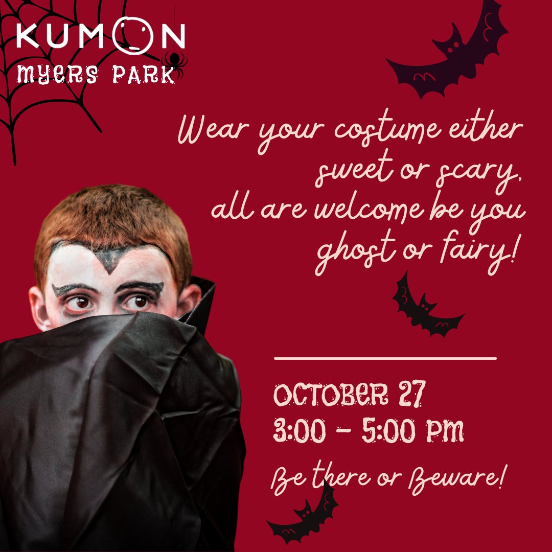 2 days to go before our Annual Students Award and Halloween Party!!!

Come in your best costume and win exciting prizes! See you there! 👻🎃

#kumonmyerspark #halloween #trickortreat #studentsaward #annualstudentsaward #ashr #kumon #kumoncenter #kumonnorthamerica #tutorcenter...