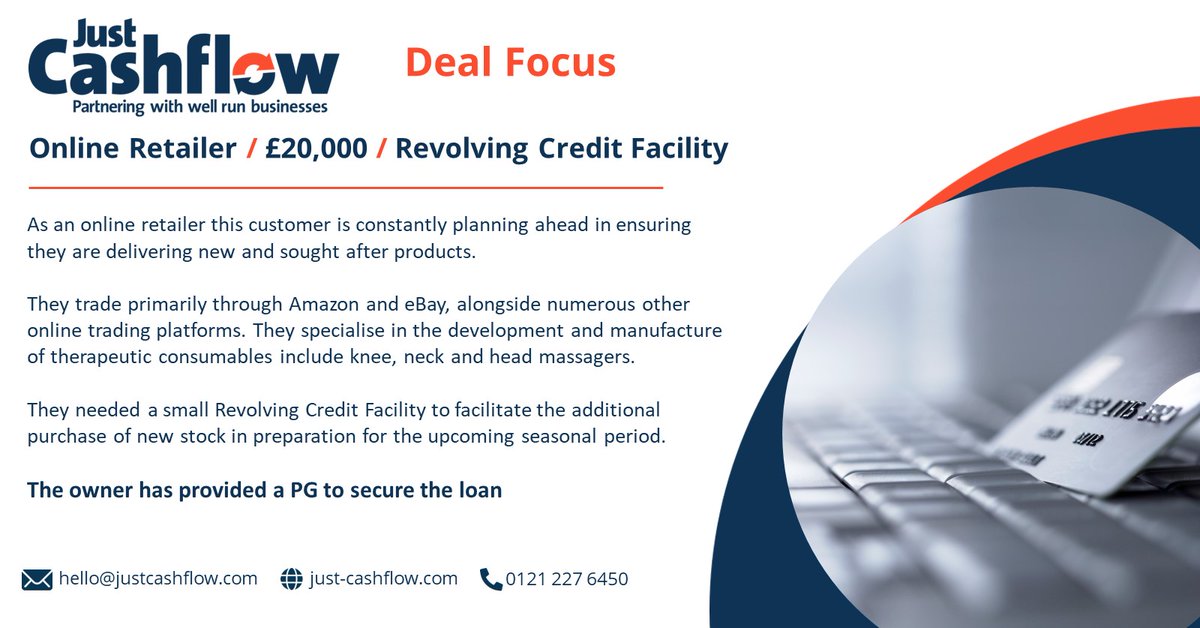 *Deal Focus*
Supporting SMEs makes our day. This online retailer needed additional funding to purchase new stock for the upcoming busy seasonal period.
Our Revolving Credit Facility suited their needs perfectly and has had an immediate positive effect on their business.