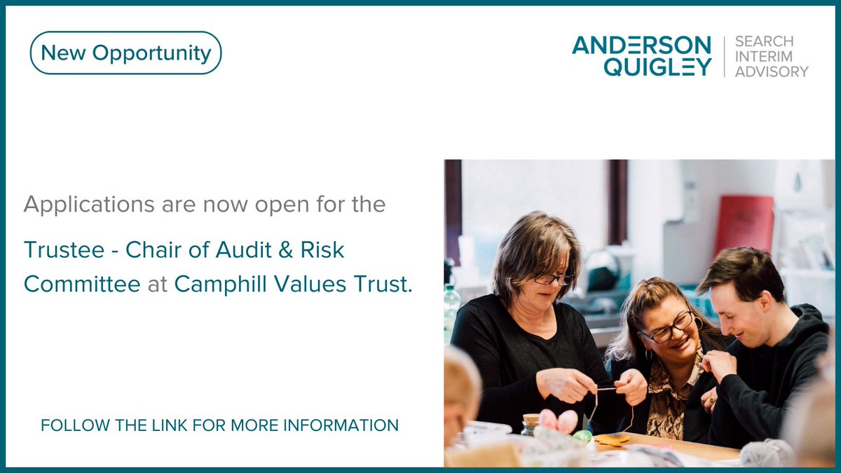 @CamphillVillag1 is seeking a qualified accountant with clear, positive leadership and chairing skills and excellent interpersonal, communication and listening skills for their Trustee, Chair of Audit & Risk Committee. Learn more about the role here: ow.ly/V1Xy50LjWee