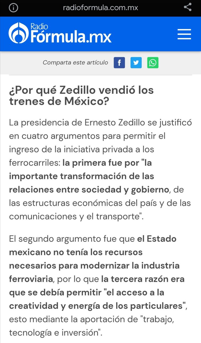 Chiuhuahua2O2O's tweet photo. Una de las razones de Zedillo para vender los trenes de México 
🤬🤬🤬

"El estado mexicano no tenía los recursos necesarios para modernizar la industria ferroviaria"

Hacer ricos a Ferromex y Ferrosur de Grupo México, así como Kansas City Southern de México. https://t.co/wI3wbNkB8a