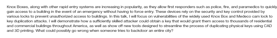 DefconParrot's tweet image. Attacking the Knox Box and Other Keyed Alike Systems by m010ch_ | Lock Picking materials #DArT26 #DEFCON26

A collection of tools for generating models of physical keys for 3D printing 

Link to talk =&amp;gt; youtu.be/f4rPDF993qs
Tool shared =&amp;gt; github.com/100gamma/Gatek…