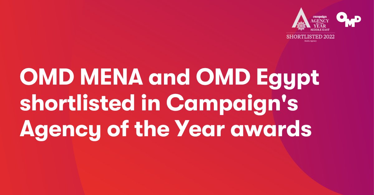 OMD EMEA (@omd_emea) on Twitter photo We're thrilled to have received 2 shortlists in the 
<a href="/CampaignME/">Campaign Middle East</a> Awards for <a href="/OMDMENA/">OMD MENA</a> as Agency of The Year and OMD Egypt as the Best Agency by geographical location. 
Good luck to our teams at the awards ceremony in December!
#CampaignMagazine #Awards #AgencyOfTheYear We're thrilled to have received 2 shortlists in the 
<a href="/CampaignME/">Campaign Middle East</a> Awards for <a href="/OMDMENA/">OMD MENA</a> as Agency of The Year and OMD Egypt as the Best Agency by geographical location. 
Good luck to our teams at the awards ceremony in December!
#CampaignMagazine #Awards #AgencyOfTheYear