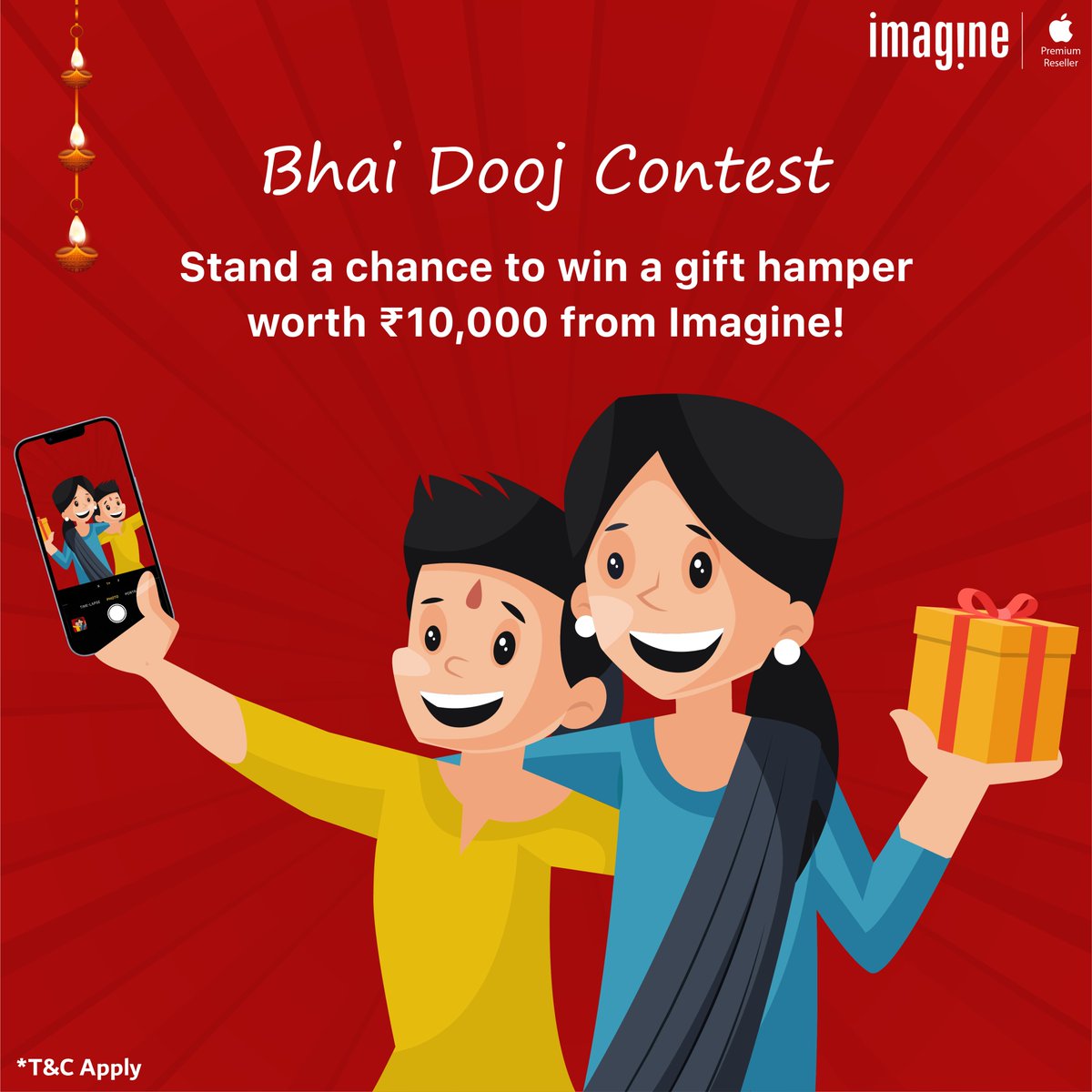 ImagineApplePR's tweet photo. Stand a chance to win ₹10,000* Gift Hamper from Imagine, All you need to do is click a selfie of you &amp; your sibling and share with hashtag #BhaiDoojWithImagine #ImagineApplePremiumReseller #ImagineContest &amp; tag your sibling.

Entry will be valid till 28th October 2022

#BhaiDooj https://t.co/fxU78ew683