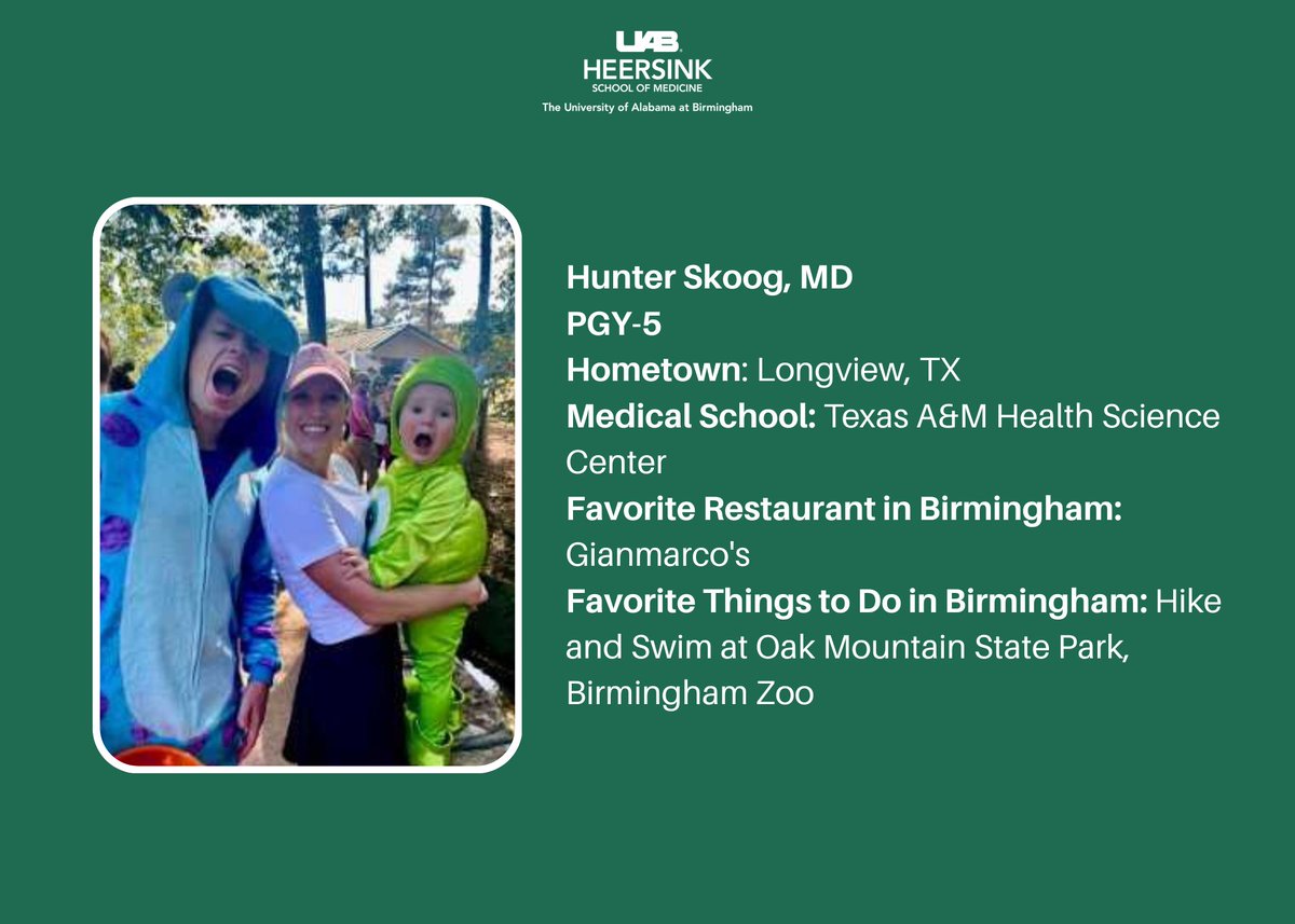 UAB_OTO's tweet photo. Hunter Skoog, MD is our resident highlight of the day! He enjoys spending time with his family at Oak Mountain State Park and @BirminghamZoo.
#ENTMatch #Match2023 @UABHeersink https://t.co/fz8eKAZ3uA